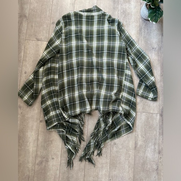 Vintage 90s Plaid Distressed Fringe Flannel Plaid Cardigan Women’s Size Large - Picture 13 of 13